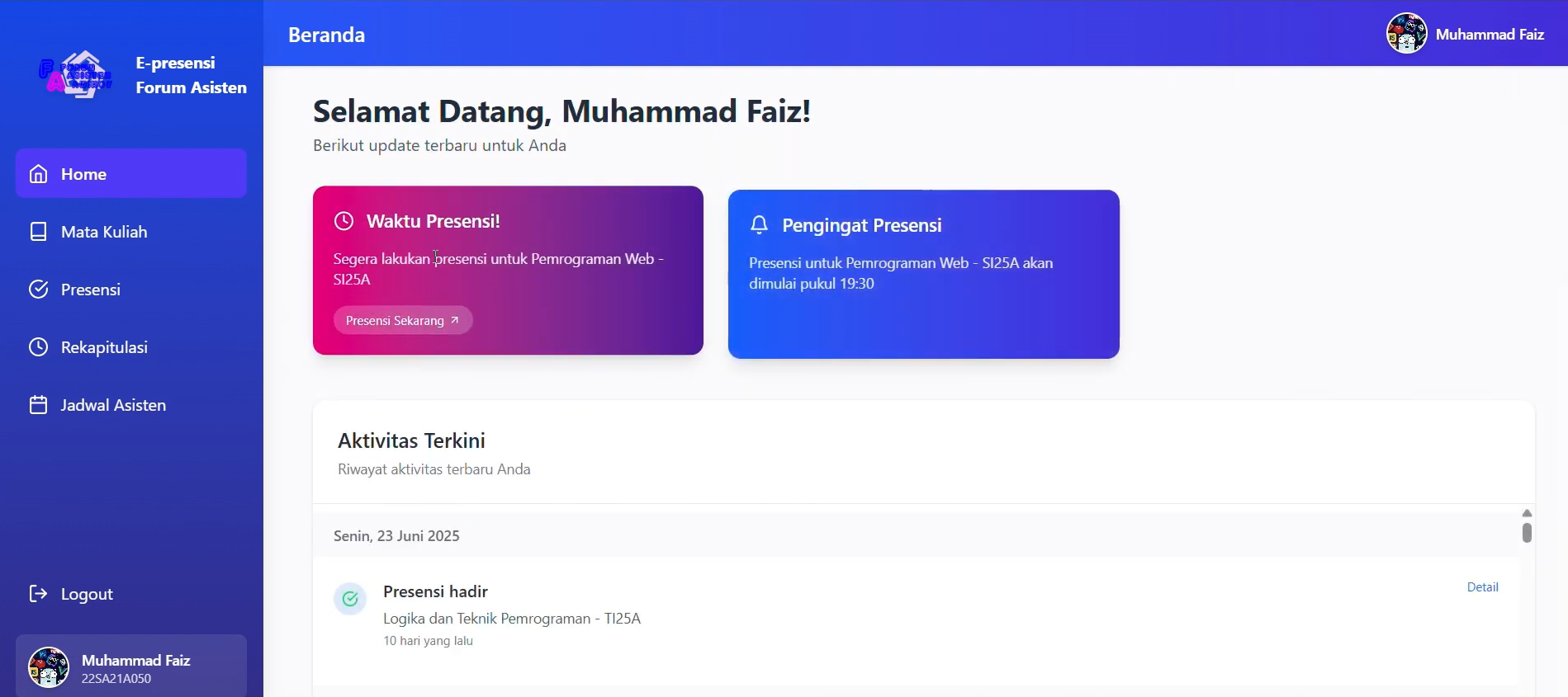 Dashboard e-presensi Forum Asisten